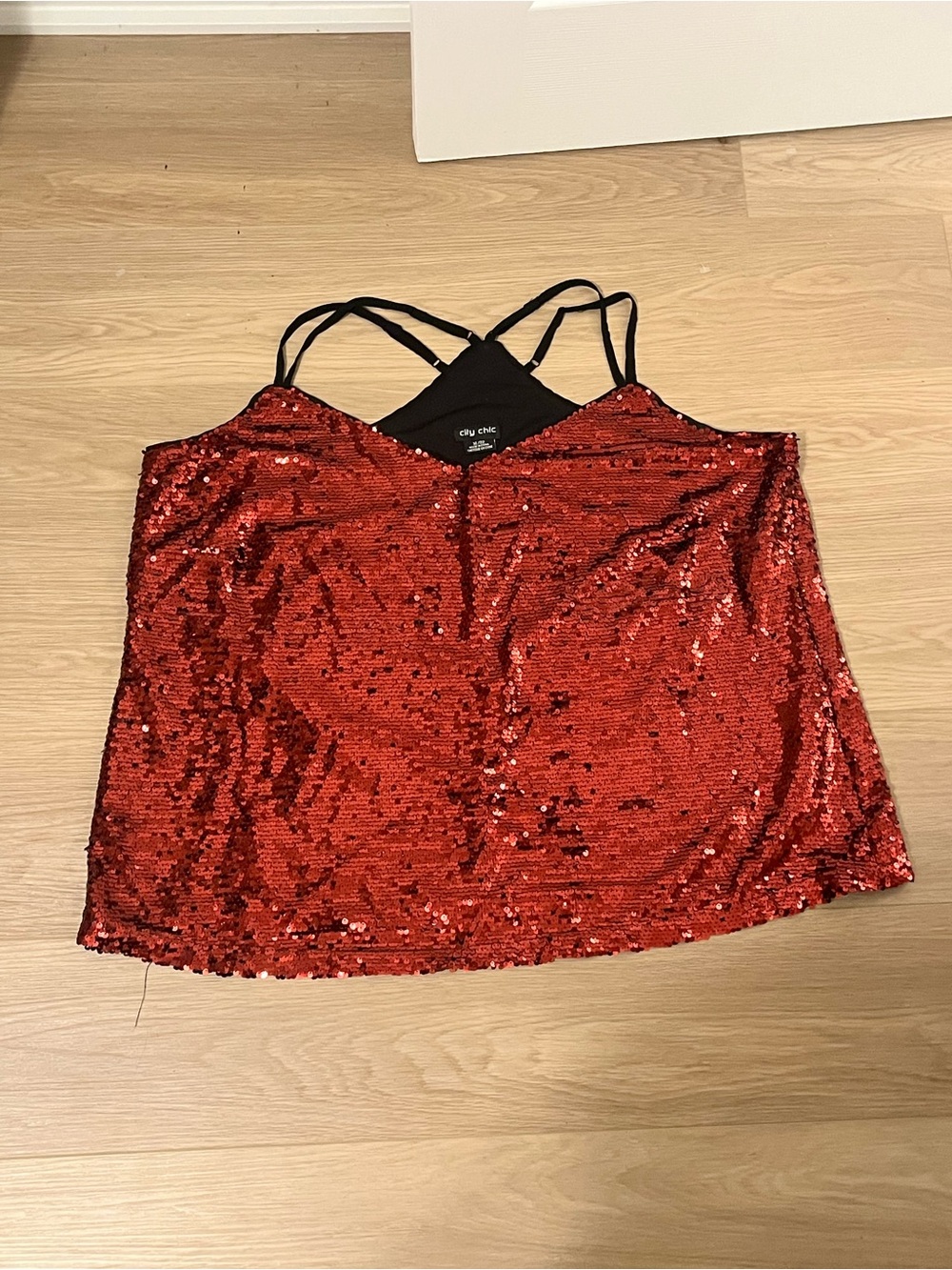 City Chic Red Sequin Racerback Cami Top Size 22 XL Party Holiday - Picture 5 of 12